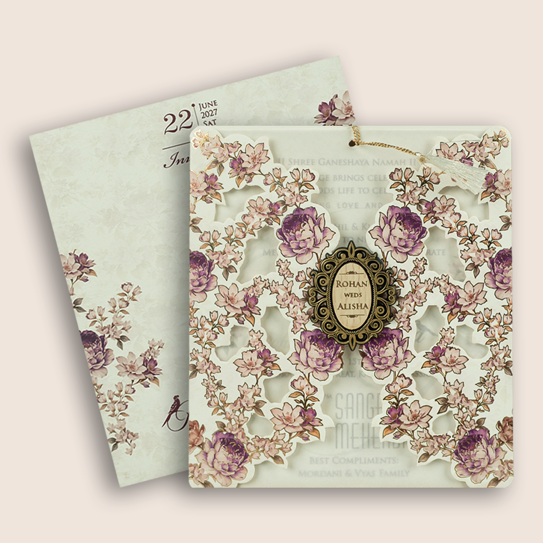 White Floral Laser Cut Door Style Wedding Card - KFR17190