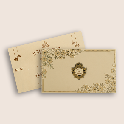 Cream Embossed Floral Padded Wedding Invitations - KMARA571
