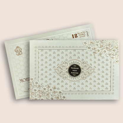 White Floral Padded Wedding Invitation Card - KSH27250