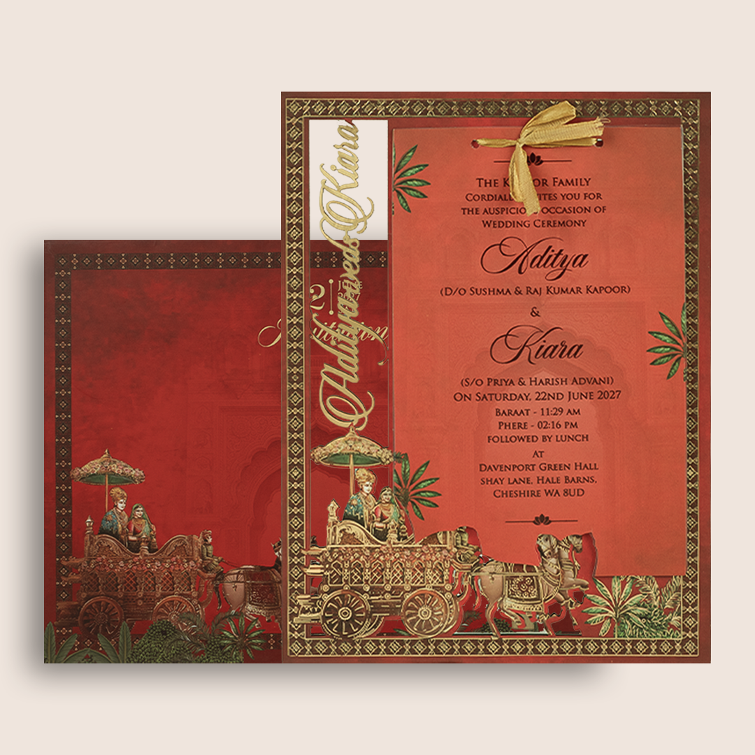 Red Horse Chariot MDF Laser Cut Wedding Card - KFR17030