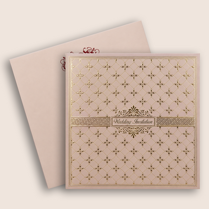 Metallic Pink Floral Pattern Wedding Invitation Card - KNPR3301P