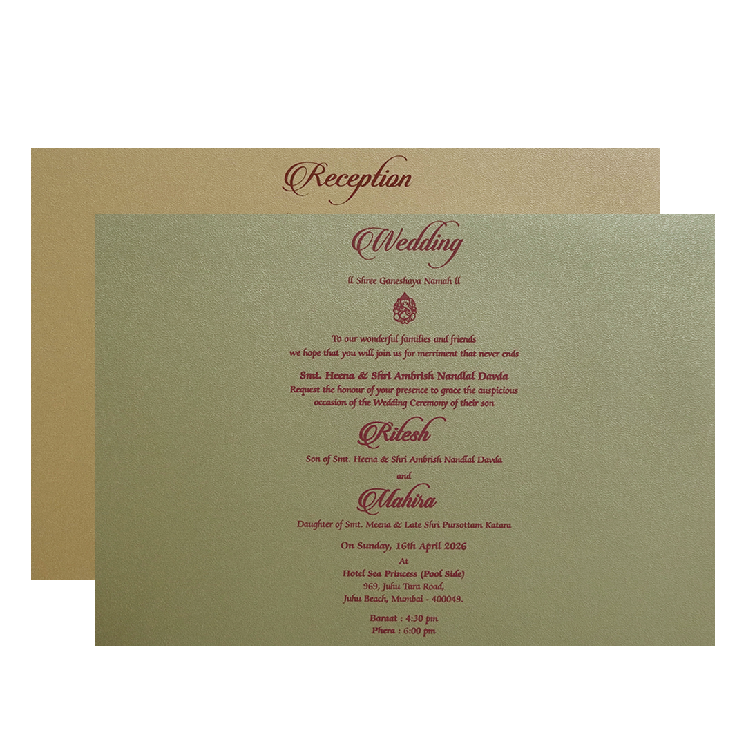 Pastel Green Gold Floral Classic Wedding Card -KMMWD1105