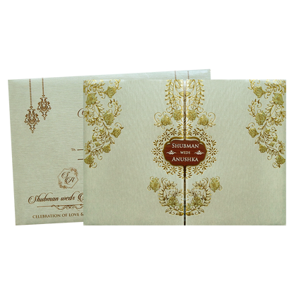 Ivory Padded Wedding Invitation Card with Embossed Floral Design-KRB09711
