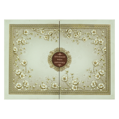 Grey Gold Floral Gatefold Padded Wedding Card-KRB09250