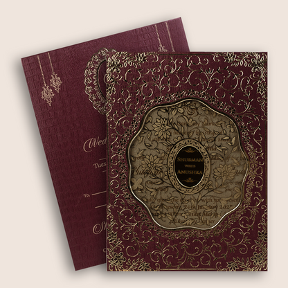 Maroon Floral MDF Laser Cut Wedding Invitation - KRB10151