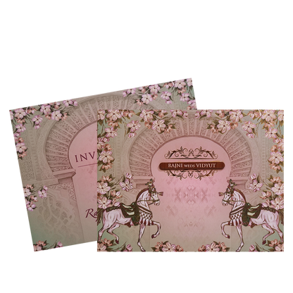 Green Padded Floral Horse Wedding Card- KVN07400