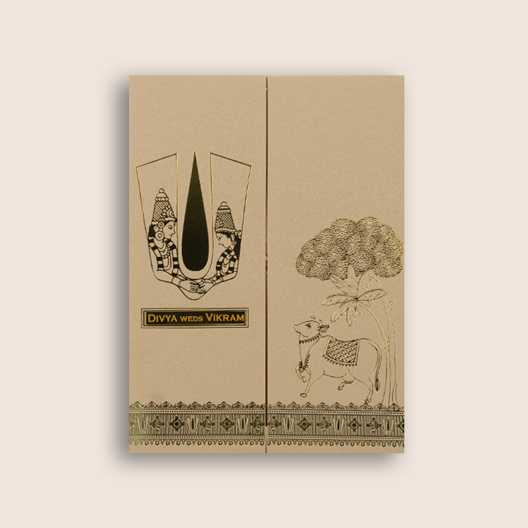 Pastel Pink Vaishnava Tilak Door Style Wedding Card - KNRR8708P