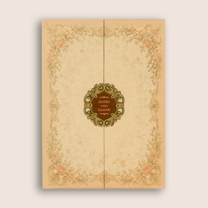 Beige Floral Padded Door Style Invitation Card - KSH18530