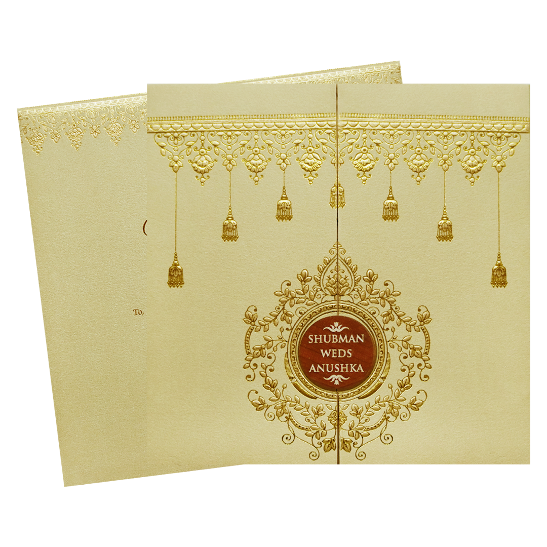Elegant Gold Door Style Embossed Wedding Invitation Card-KRB09120