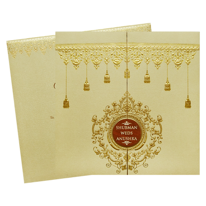 Elegant Gold Door Style Embossed Wedding Invitation Card-KRB09120