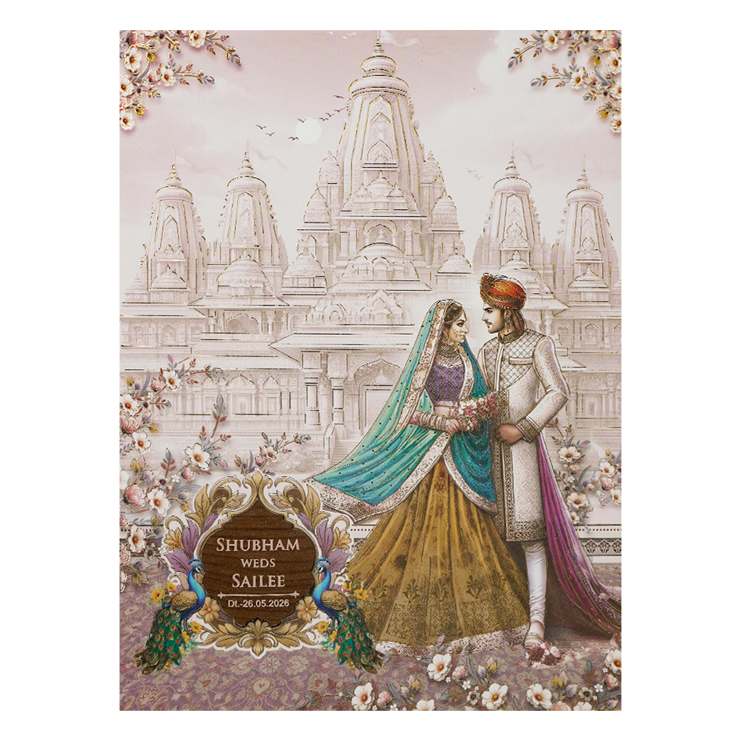 Lavender Temple Couple Padded Wedding Card-KSH72500