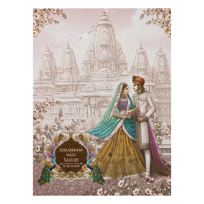 Lavender Temple Couple Padded Wedding Card-KSH72500