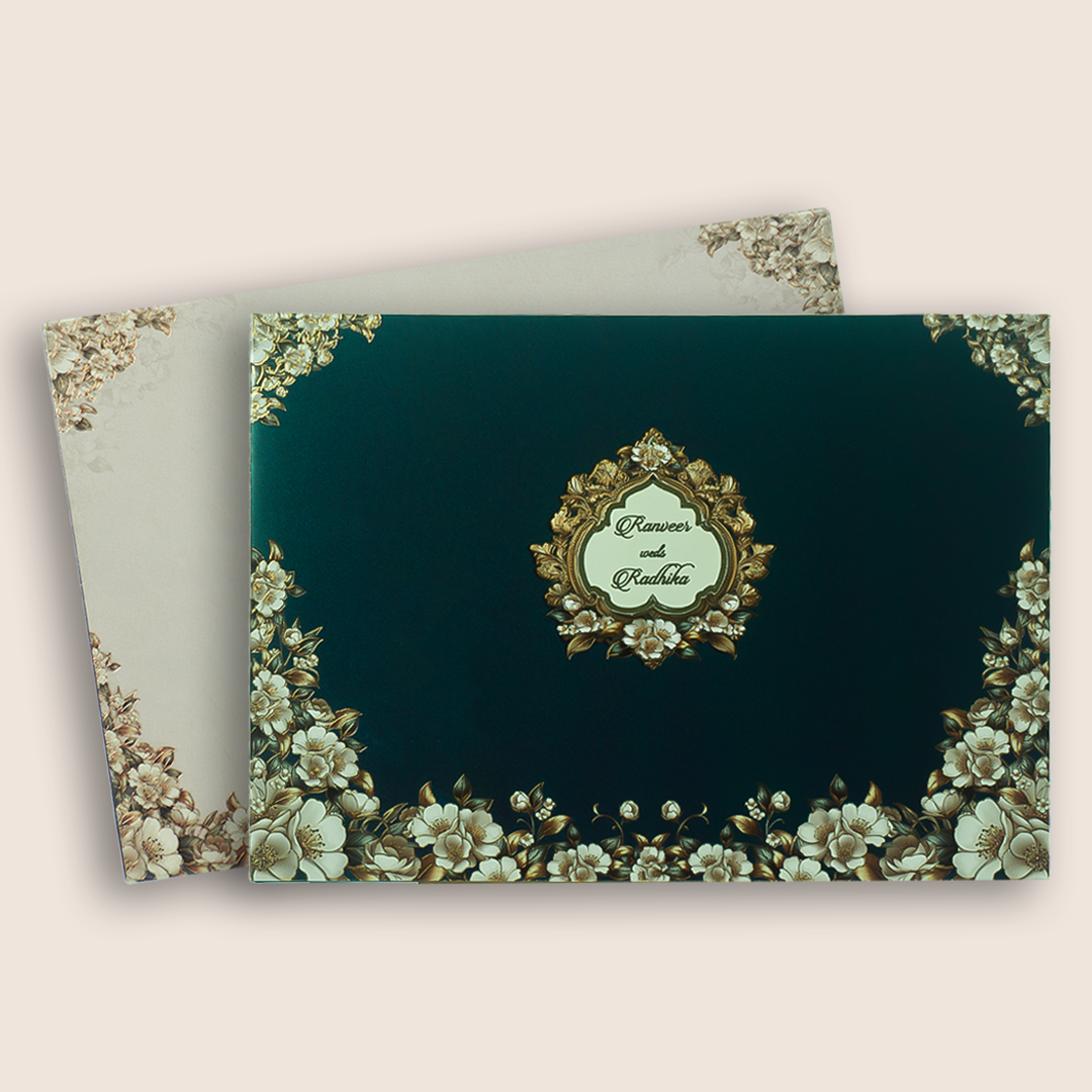 Royal Blue Floral Padded Wedding Card - KAA06130