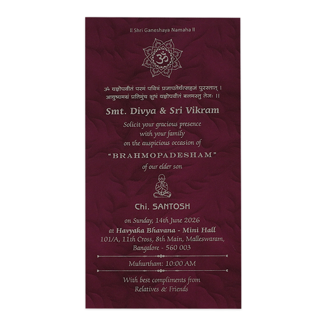 Maroon Single Sheet Thread Ceremony Card - KNPD1568