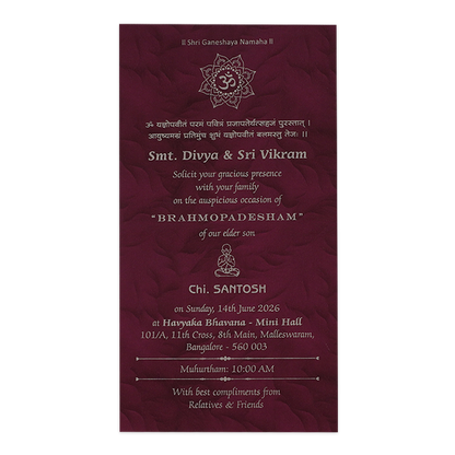 Maroon Ceremony Single Sheet Wedding Card-KNPD1568