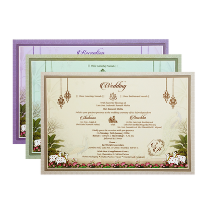 Pichwai Art Padded Embossed Wedding Invitation Card-KRB09610