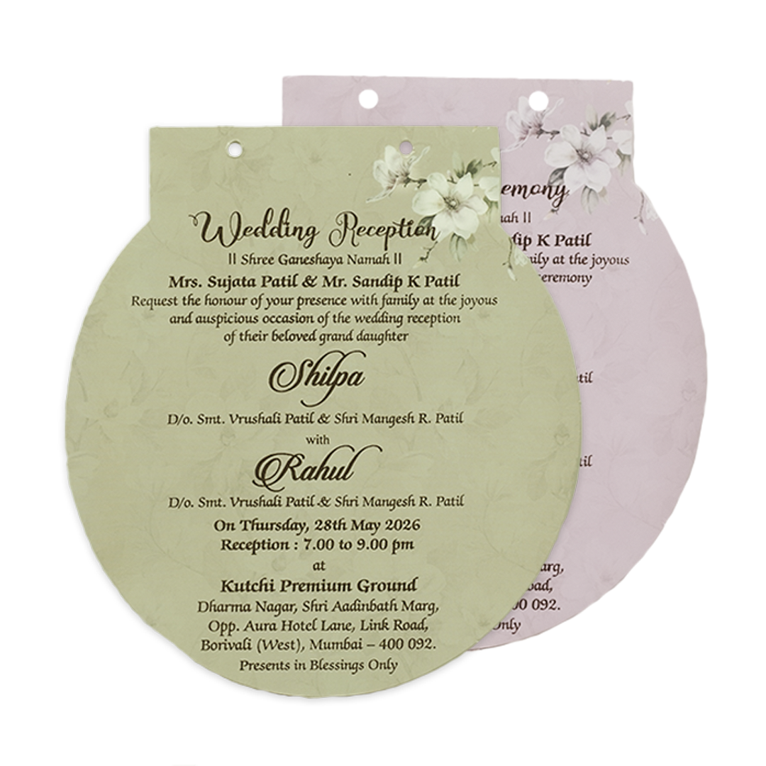 Green Laser Cut Floral Ribbon Wedding Card-KRE26740
