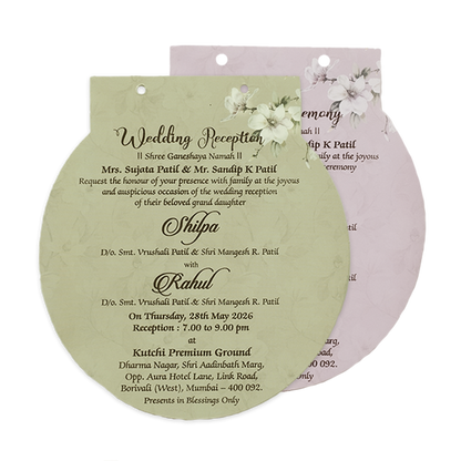 Green Laser Cut Floral Ribbon Wedding Card-KRE26740