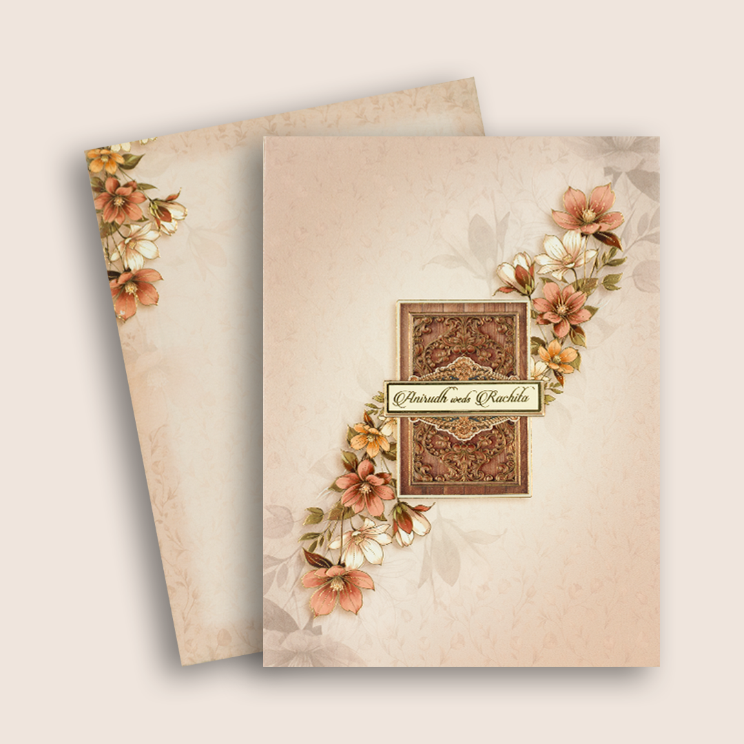Warm Pink Padded Floral Wedding Invitation Card - KAA05760
