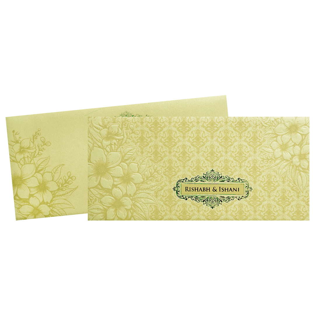 Gold Embossed Floral Pattern Wedding Invitation Card-KPR06310