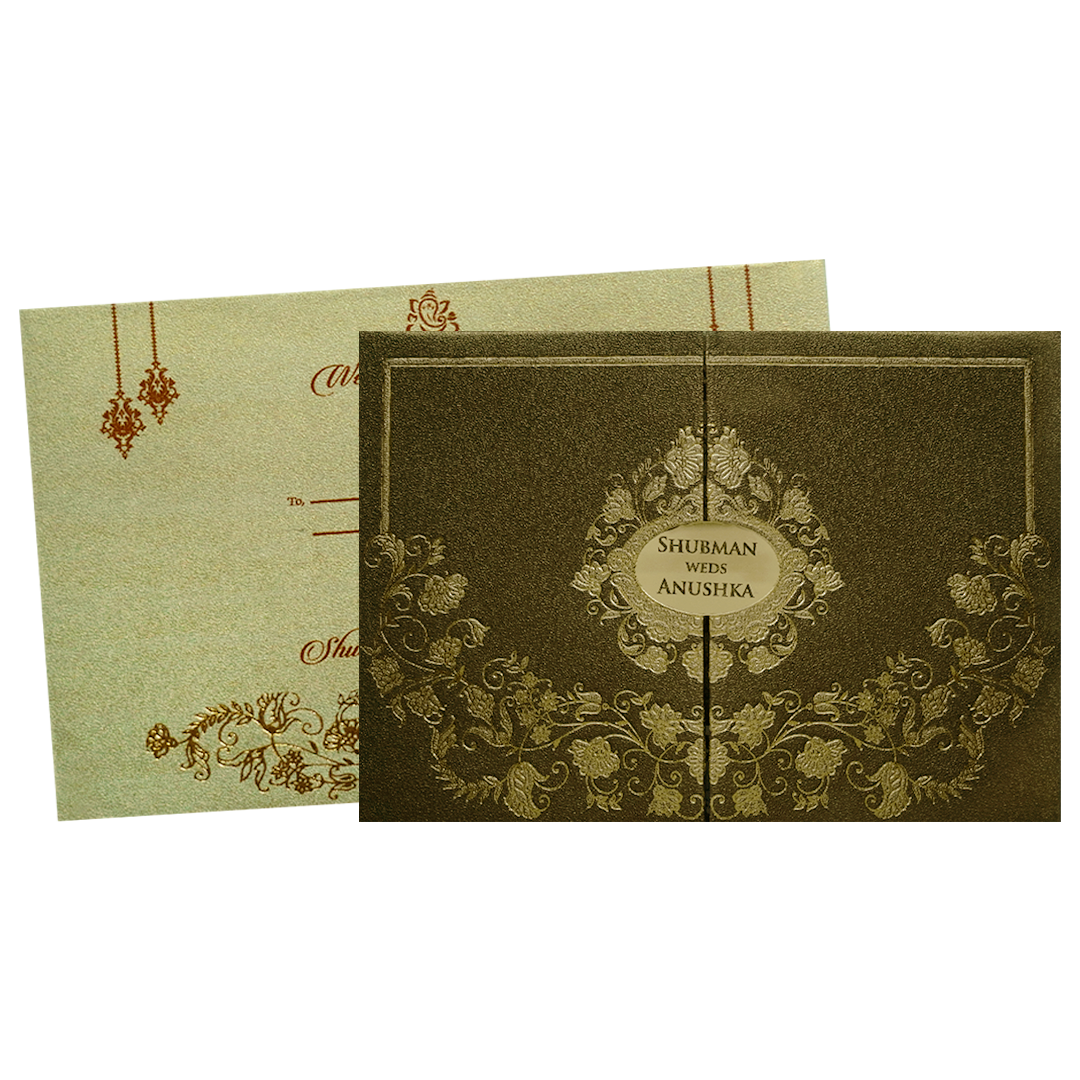 Gold Padded Embossed Floral Wedding Invitation Card-KRB08320