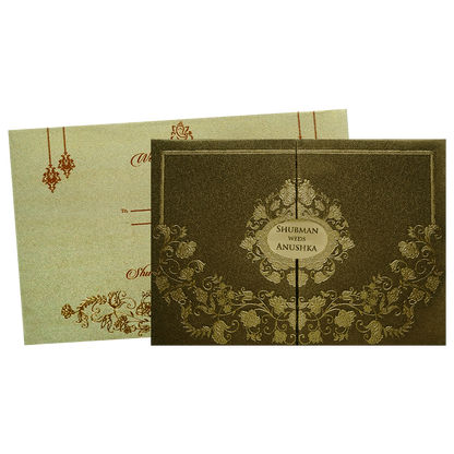 Gold Padded Embossed Floral Wedding Invitation Card-KRB08320