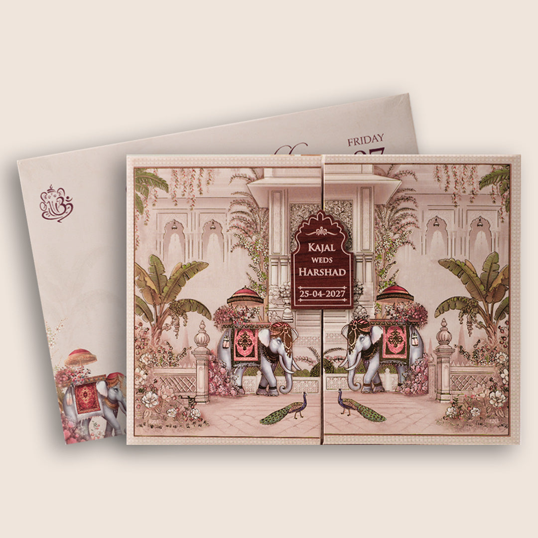 White Elephant Palace Padded Wedding Invitation - KSH18350
