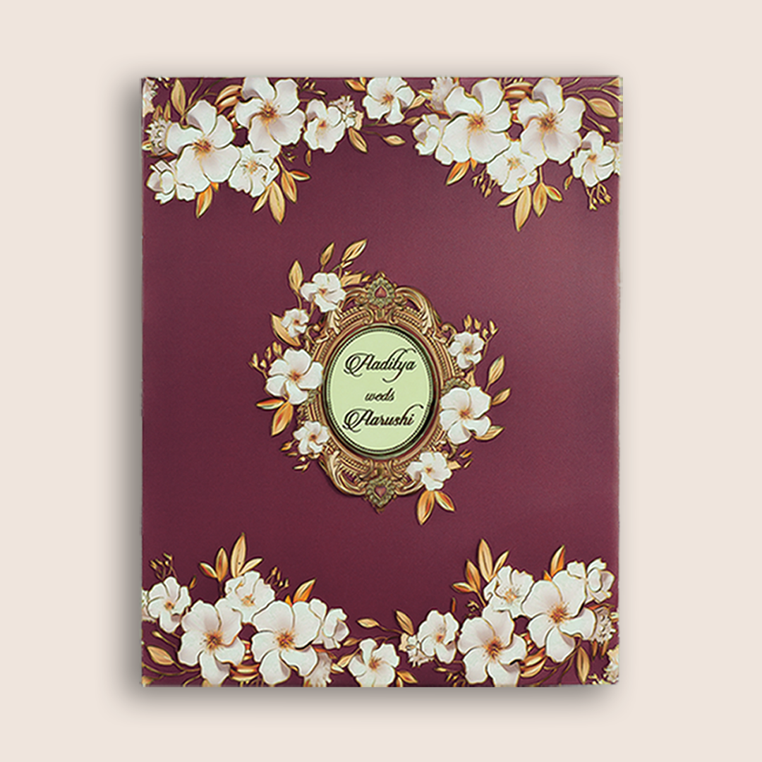 Pink Padded Floral Pattern Wedding Card - KAA06360