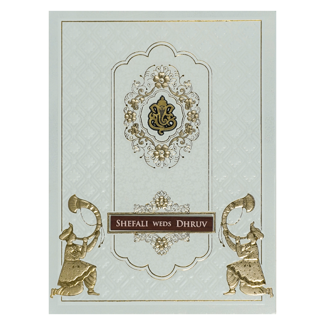 White Ganesha Floral Wedding Card-KRE28370