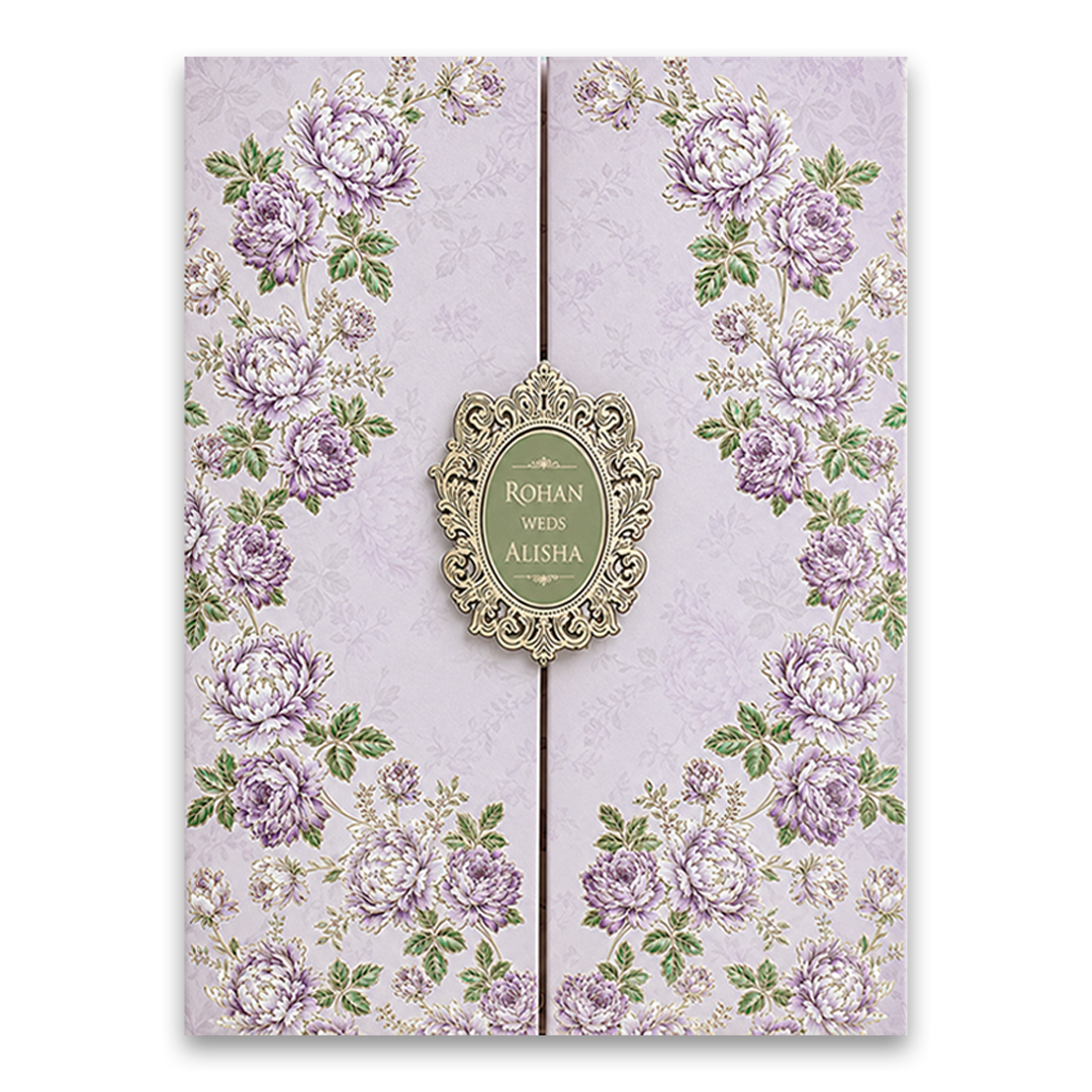 Lavender Floral Door Style Wedding Card - KFR15340