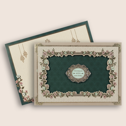 Teal Green Floral Laser Cut Padded Wedding Invitation - KRB10690