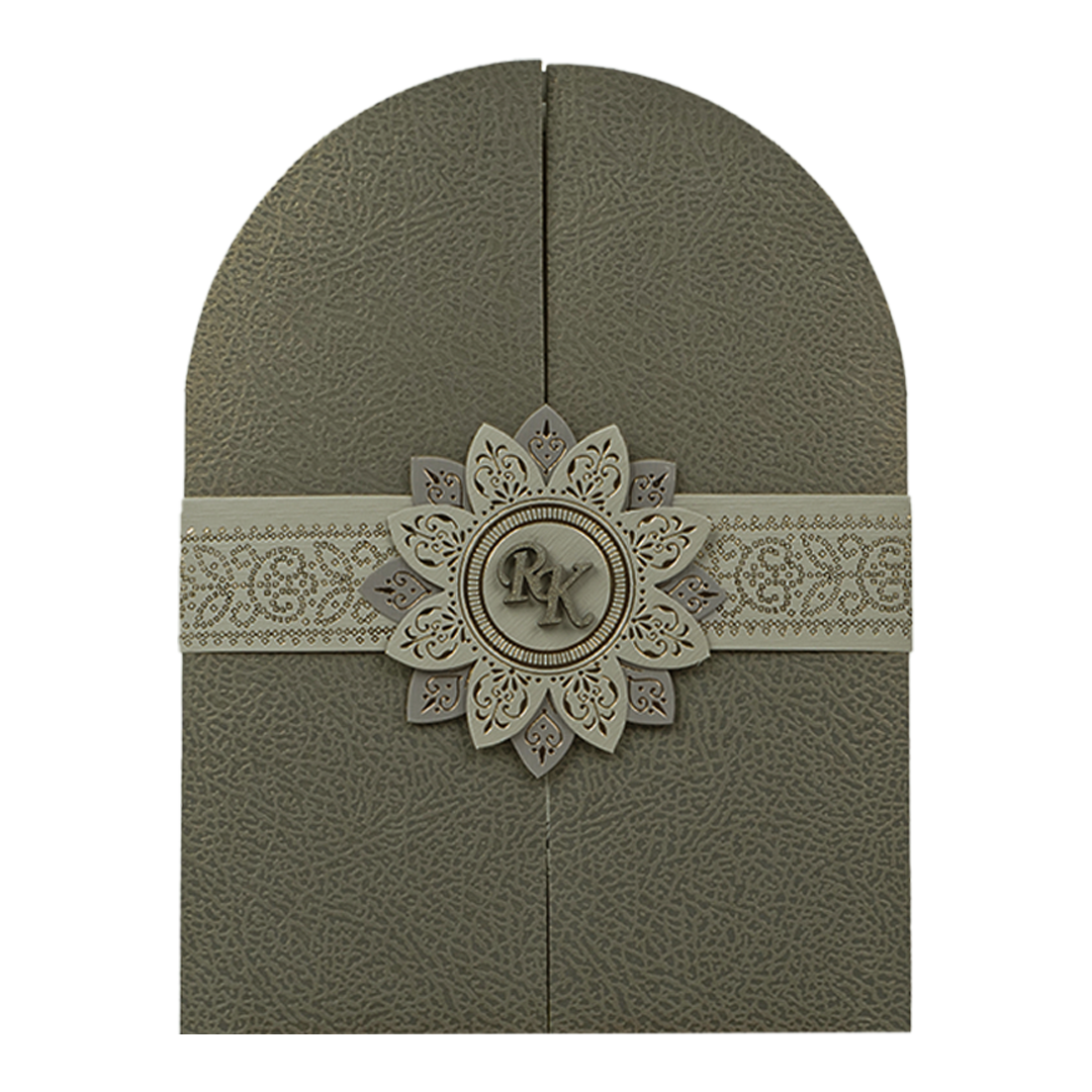 Grey Arch Flower Wedding Card-KSI65040