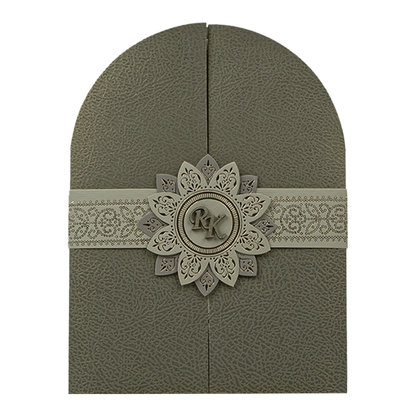 Grey Arch Flower Wedding Card-KSI65040