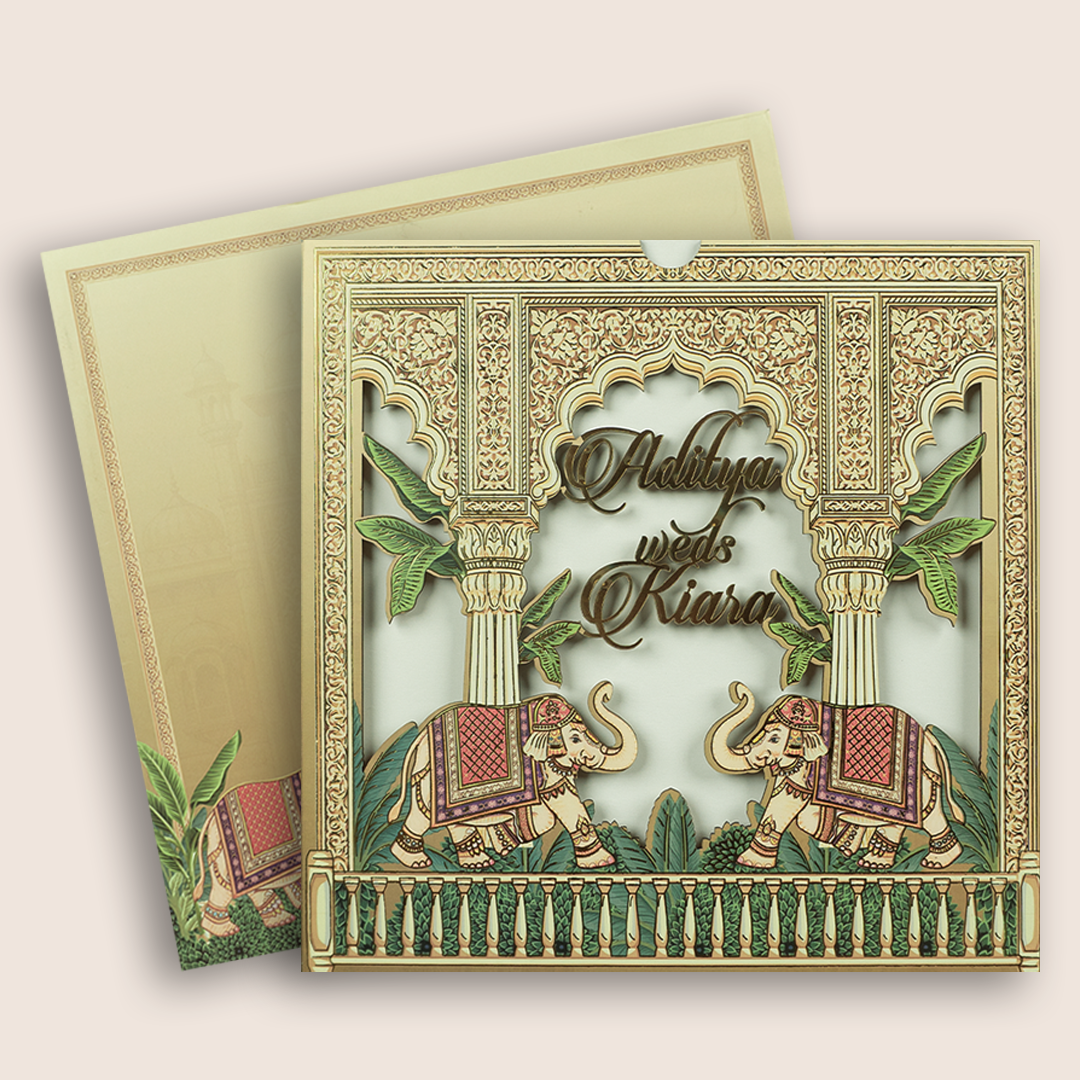 Pastel Brown Elephant Laser Cut Invitation Card - KFR17110