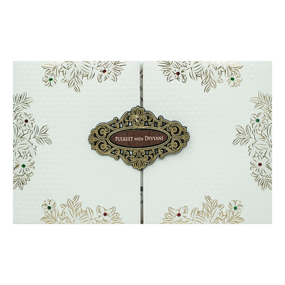 White Floral Padded Wedding Card-KJTS1853