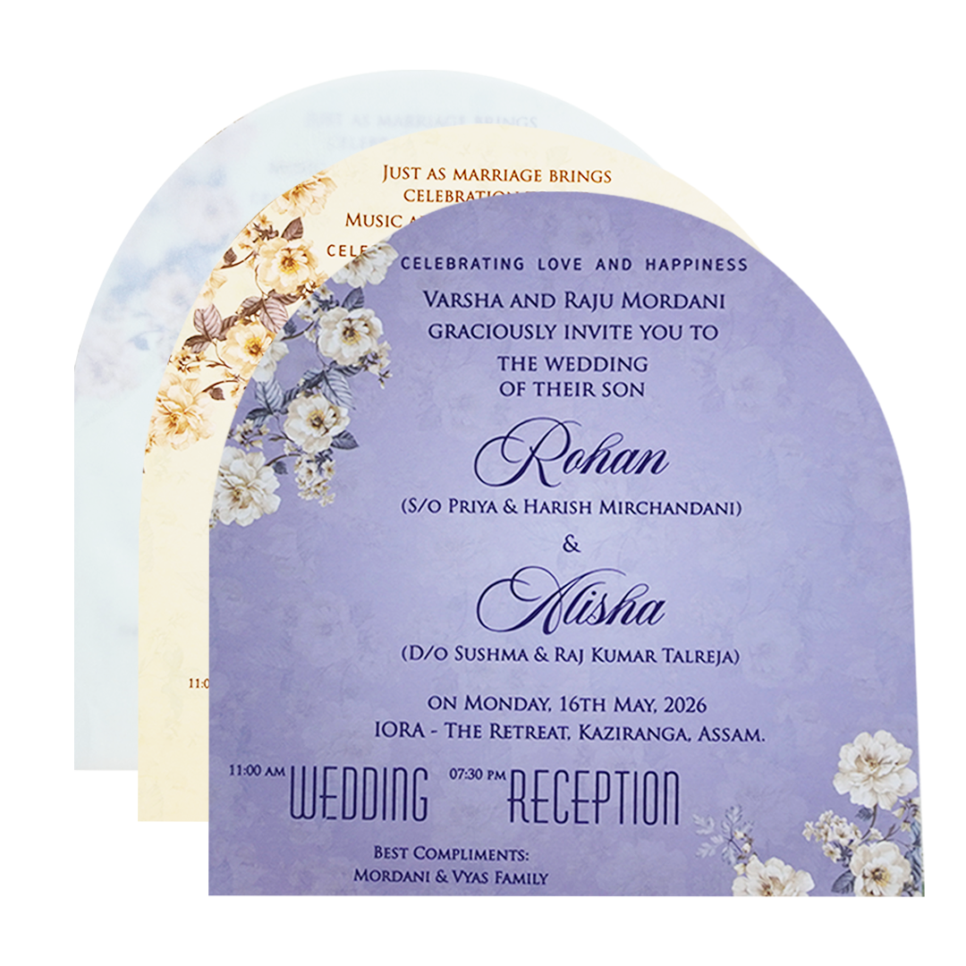 Purple Gold Laser Cut Floral Wedding Card - KFR16210