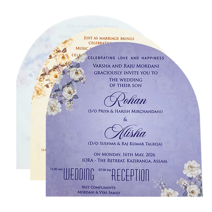 Purple Gold Laser Cut Floral Wedding Card - KFR16210