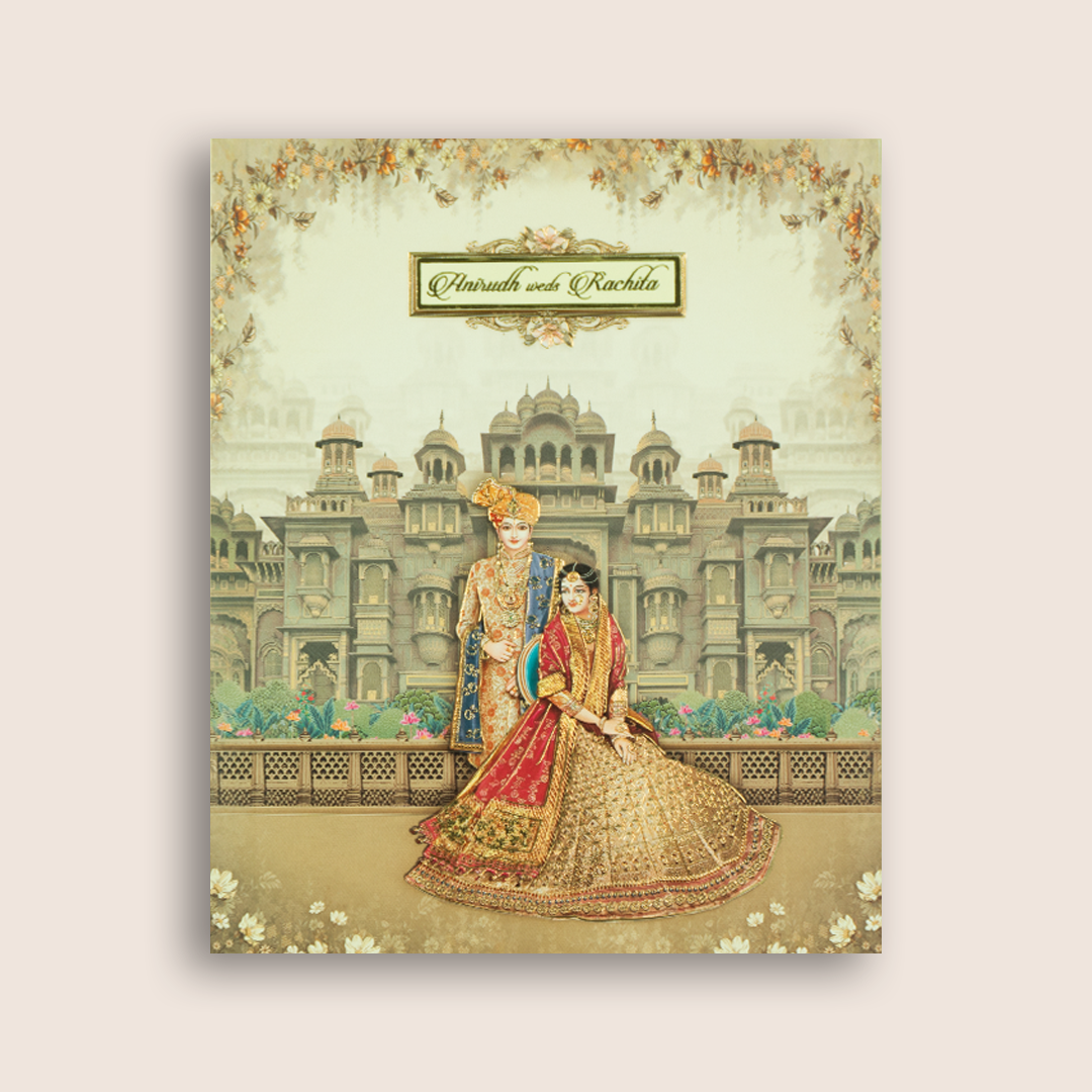 Grey Royal Bride Groom Palace Wedding Card - KAA05210