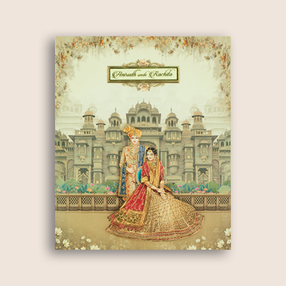 Grey Royal Bride Groom Palace Wedding Card - KAA05210