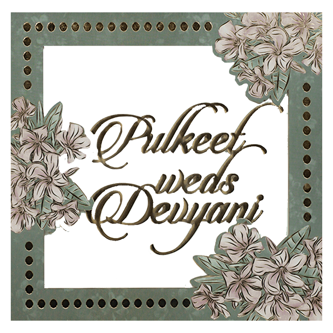 Green Floral Window Laser Cut Padded Wedding Card-KJTS1701