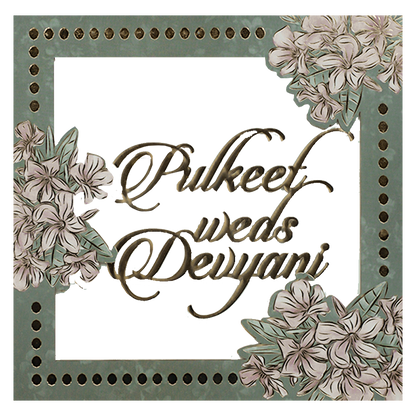 Green Floral Window Laser Cut Padded Wedding Card-KJTS1701