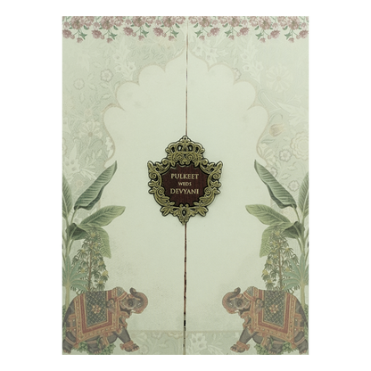 Beige Elephant Door Style Wedding Invitation Card - KJTS1775
