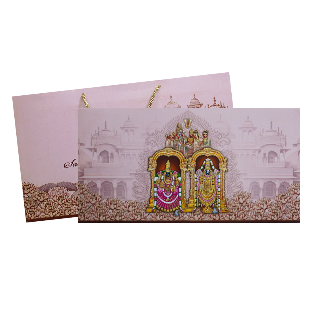 Pink God Themed Embossed Hindu Wedding Card-KPR24670