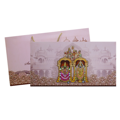 Pink God Themed Embossed Hindu Wedding Card-KPR24670