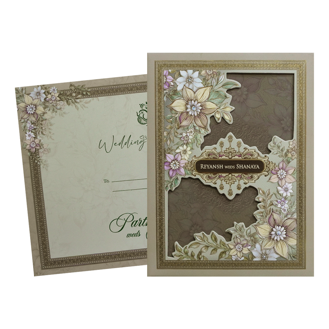 Grey Floral Padded Wedding Card- KSH72480