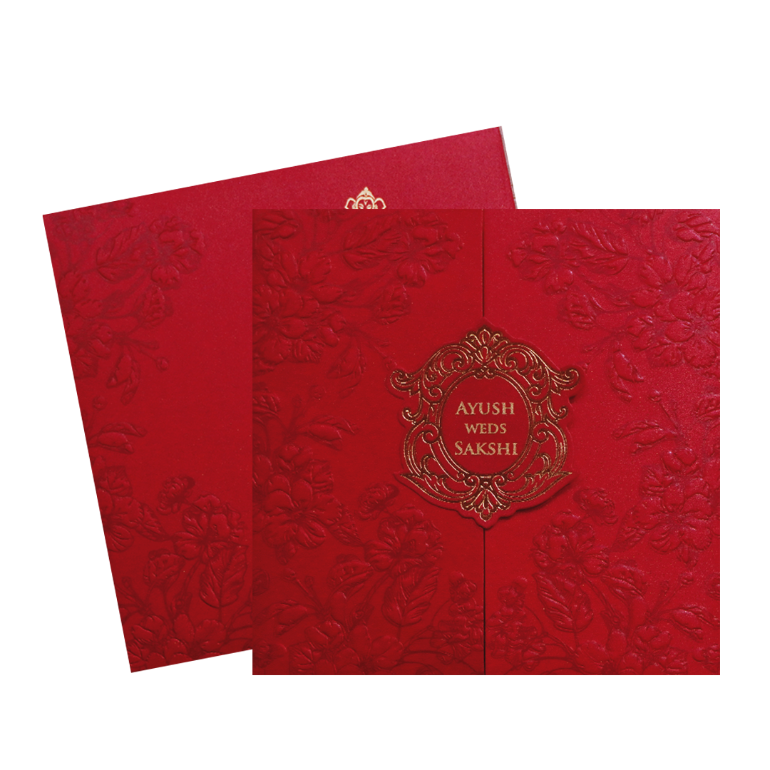 Red Floral Door Style Opening Wedding Invitation-KPR06070