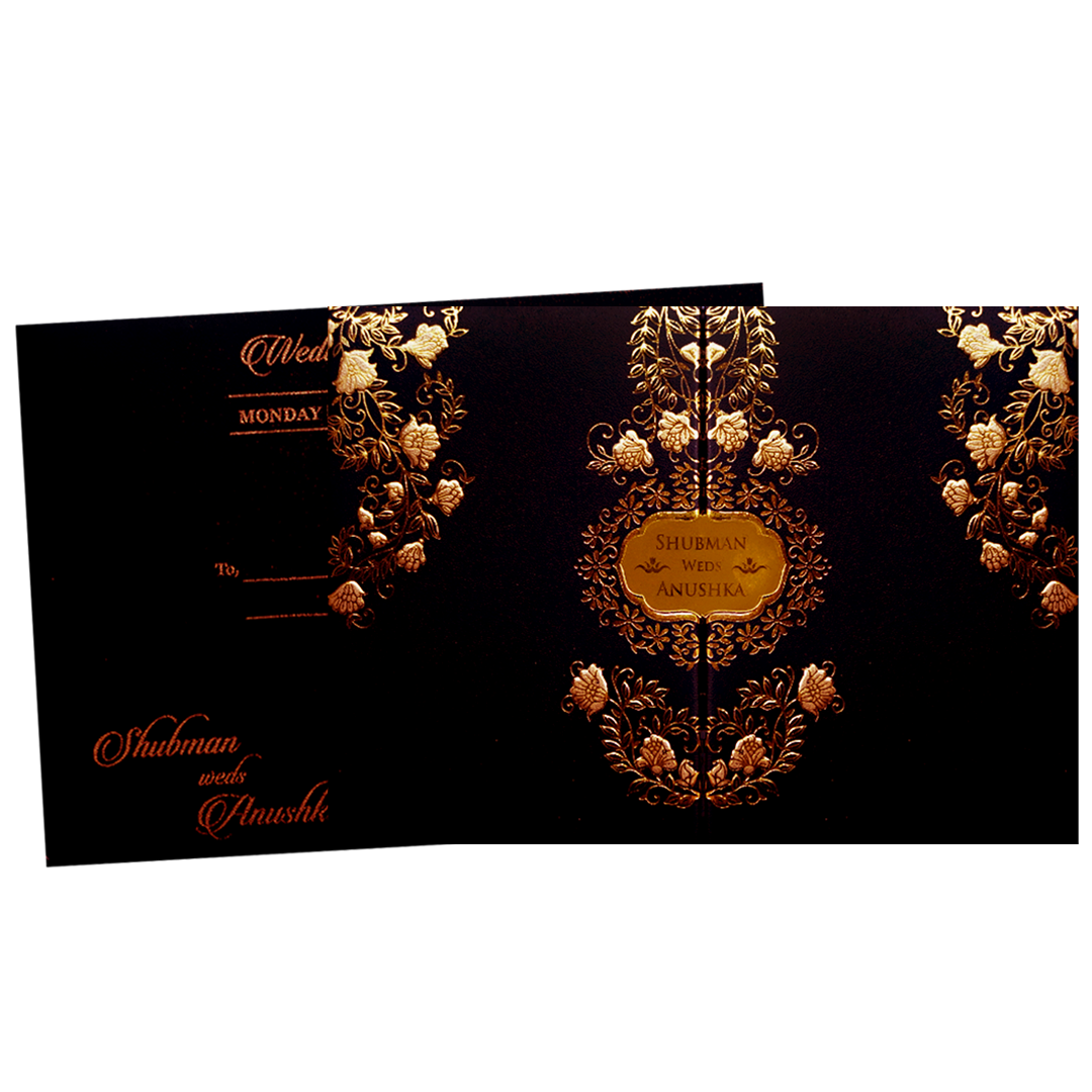 Luxury Black &amp; Gold Embossed Wedding Invitation Box-KRB09712