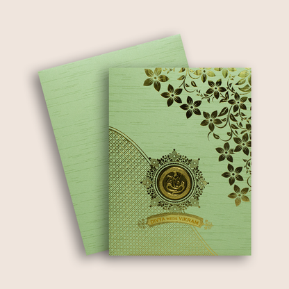 Pastel Green Floral Ganesha Wedding Card - KNRM7082N