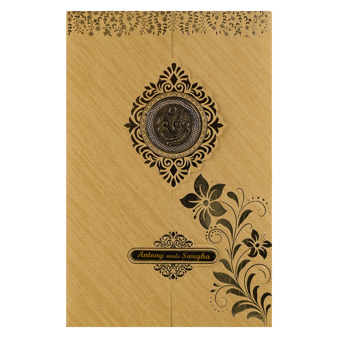 Gold Floral Door Style Wedding Card-KNCM049G