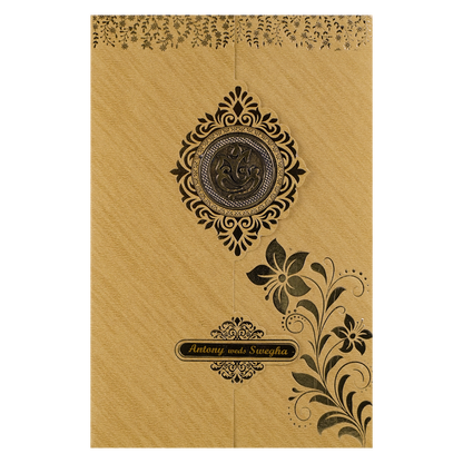 Gold Floral Door Style Wedding Card-KNCM049G